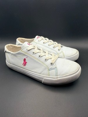 Polo Ralph Lauren - Big Girls White Elmwood Sneakers W/ Pink Accents, Size US 1