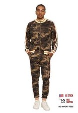 Men's 2-Piece Tracksuit Set Cotton Blend Zip-Up Medium Retro Olive Camo
