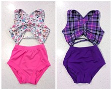 LOT OF 2 CUTE Gymnastics Dance Leotards Large CAT UNICORNS  Purple Plaid medium