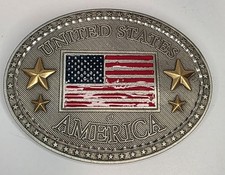Vintage Silver Flag United States Of America Patriotic Belt Buckle 3D Stars USA