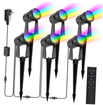  Outdoor Landscape Lighting with Remote, RGBW Color Changing 6 Pack Multicolor
