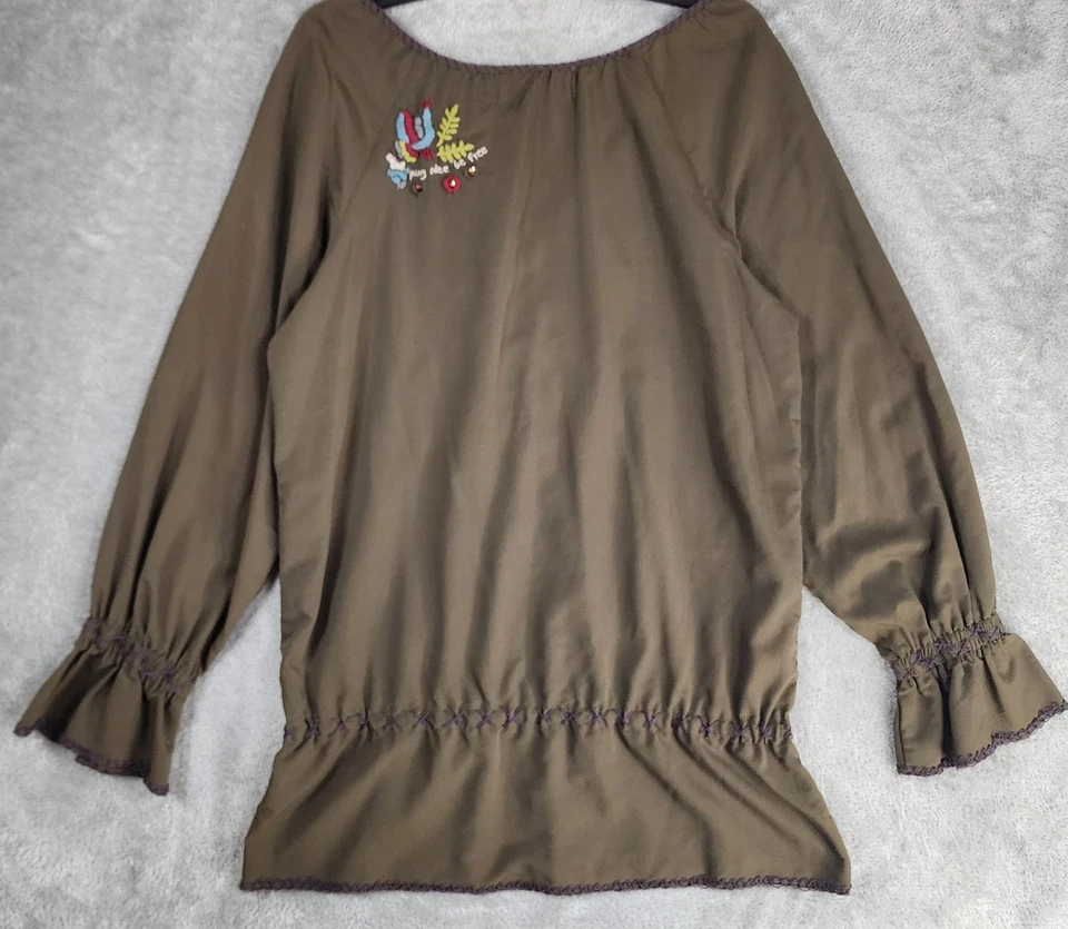 Блузка женская Double D Ranch маленькая оливково-зеленая с вышивкой крестьянский богемный топ - Изображение 2 из 4