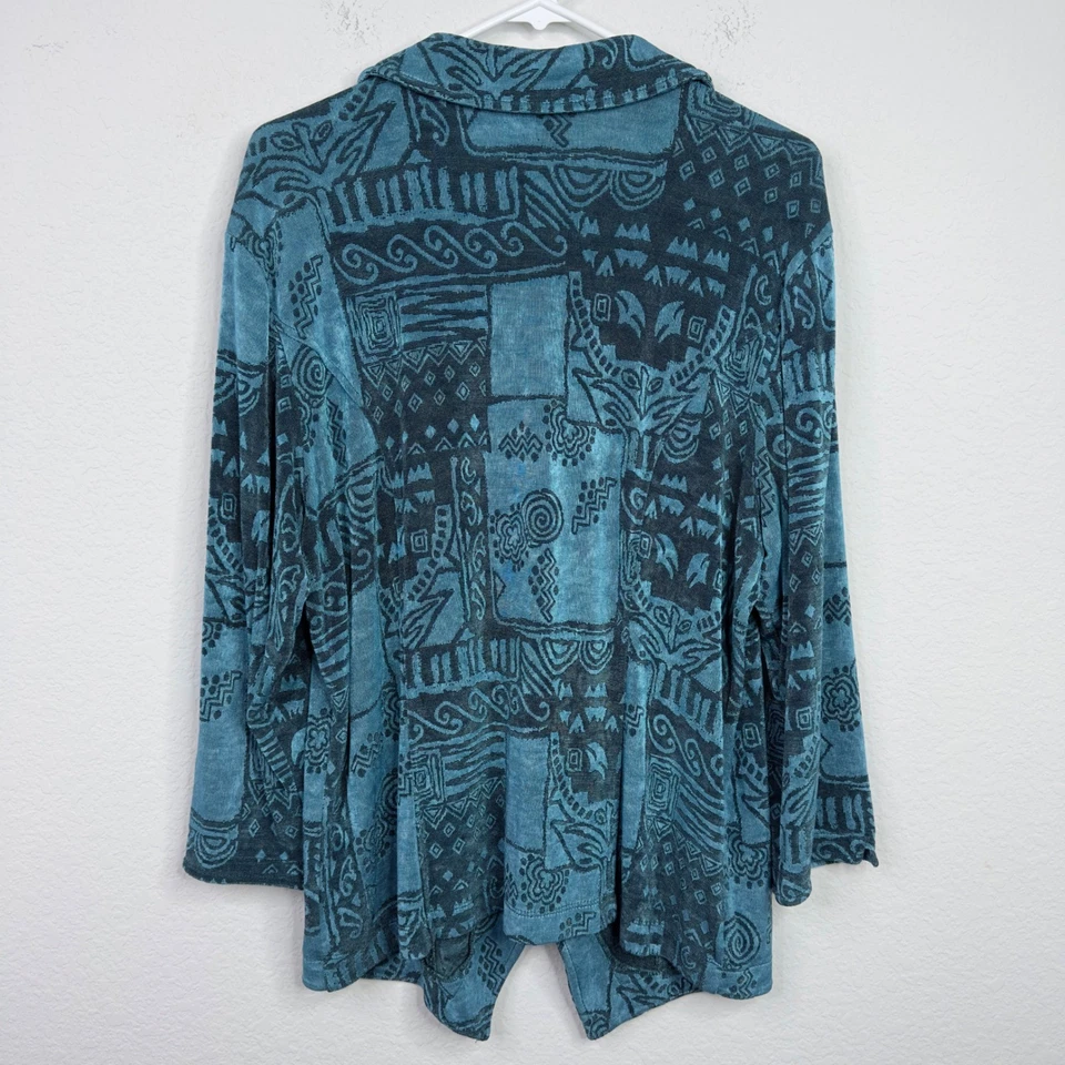 Camisa Coldwater Creek para mujer XL verde azulado negra geométrica abstracta artística caprichosa Foto 2 de 4