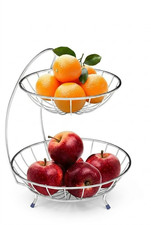 Cesta de encimera de frutas y verduras de acero inoxidable de 2 niveles para electrodomésticos de cocina para el hogar