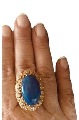 HEAVY 18g Vintage Italian 18K Gold Lapis & Rose Cut Diamond Statement Ring 7.5''