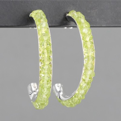 RARE Retired Silpada Sterling Silver Peridot Beaded Semi-Hoop Earrings P2404