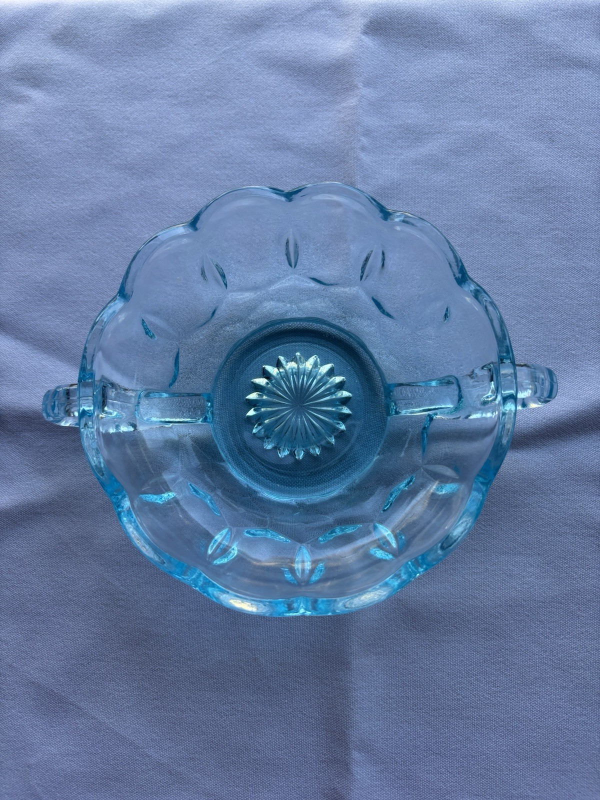 Vintage Anchor Hocking Fairfield Aqua Blue Glass Bowl Candy Dish with Handles