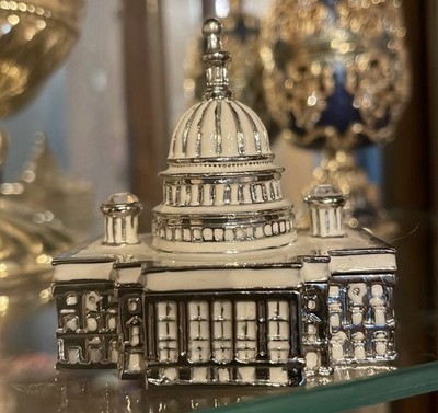 Capital Building With Rotunda Enamel and Austrian Crystal Trinket Box 