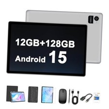 10.1 Inch Android 15 Tablet, 12GB 128GB Android Tablet, 5000mAh Battery, Gray