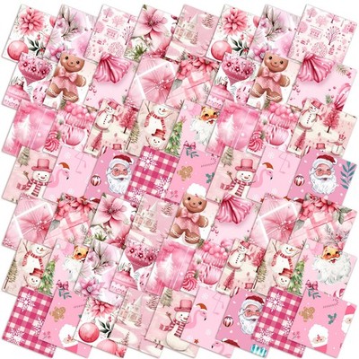 Oudain 60 Pcs 10 x 10 Inch Pink Christmas Quilting Fabric Vintage Christmas ...