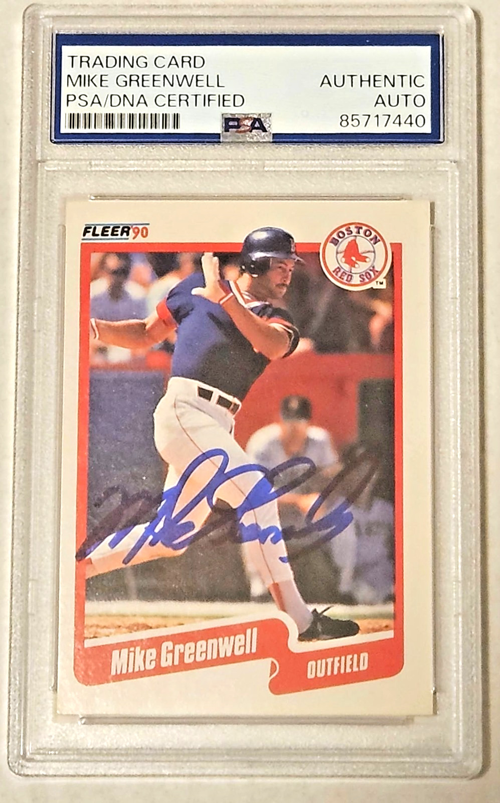 Mike Greenwell Boston Red Sox 1990 Fleer Signed Autographed PSA
