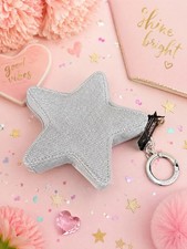 Victoria's Secret Silver Sparkle Star Pouch Coin Purse Keychain NWT