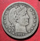 1914D US Barber SILVER Quarter "DENVER" Mint! "LIBERTY" Shows! FINE! Old Coin!
