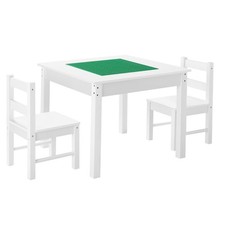 330lb-rated toddler table set with 2 chairs, dual-surface top, storage, white