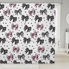 Bowknot Shower Curtains Black Pink Bow Print Bathroom Curtains for Kids Girls...