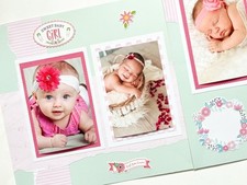 Baby Girl Scrapbook Layout, Baby Scrapbook Pages, 12 by 12 Baby Girl Pages