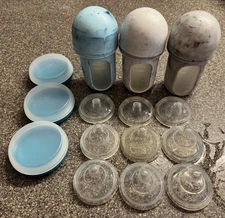 Boon Nursh Reusable Silicone Bottle Set 8 Oz With Boon Storage Buns Blue/Gray