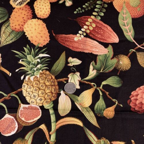 Vtg Bloomcraft Tropical Fruit Melons Nuts Upholstery Drapery Fabric Black 1+Yds - Picture 3 of 19