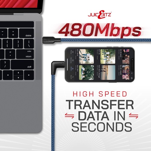 JuicEBitz USB-C na USB-C kątowy kabel szybkiej ładowarki przewód danych do Samsung Android - Zdjęcie 56 z 150