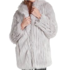 Express Jacket Womens Small Faux Fur Silver Gray Pockets Shawl Collar