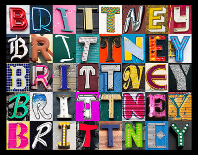 BRITTNEY Name Poster featuring photos of actual sign letters