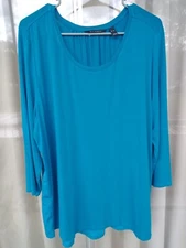 H by Halston QVC Womens Sz XL Deep Teal Blue 3/4 Inch Sleeve Shimmery Back Top 