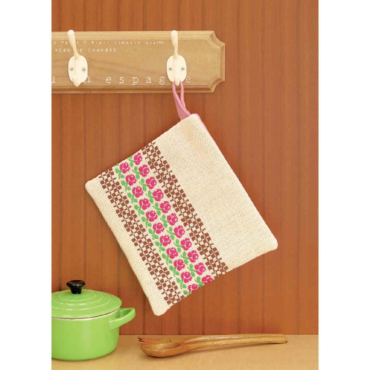 Olympus counted Kogin stitch kit ""Pot Mat Rose"", 18x18cm, Original from Japan
