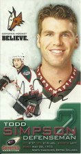 Todd Simpson - NHL Coyotes Original Autograph Signed Promo Card Photo