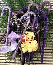 17 Primitive Rag Fabric Wrapped Purple Candy Canes Christmas Ornaments Farmhouse