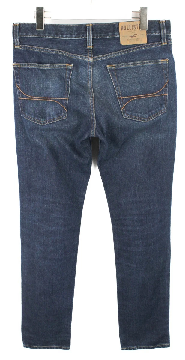 HOLLISTER Jeans Men s W32 L32 Slim Fit Whiskers Faded Button Fly Denim Blue