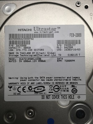 日立 HUA721050KLA330 500GB 7200 SATA HDD 3.5 3H Hitachi HUA721050KLA330 500GB, Internal, 7200 RPM, 3.5