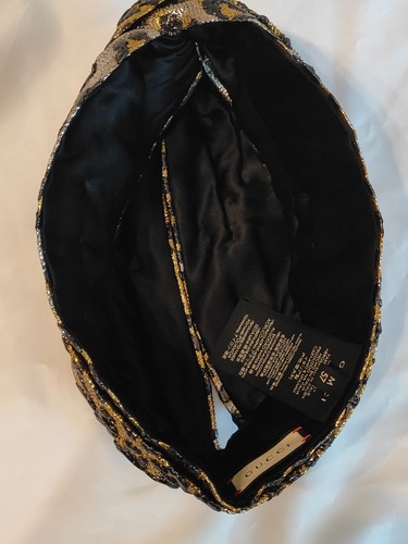 Gucci Gold Silver Metallic Leopard Print Turban Headband Size M - Picture 7 of 10