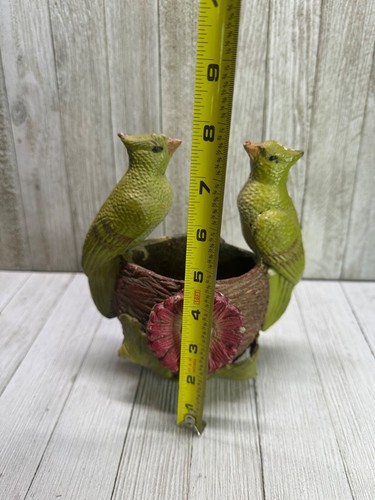 Vintage Mexican Green Birds and Pink Flower Wall Hanging Decor Planter - Imagen 5 de 6