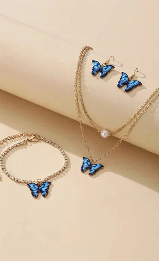 Butterfly necklace and bracelet set deals