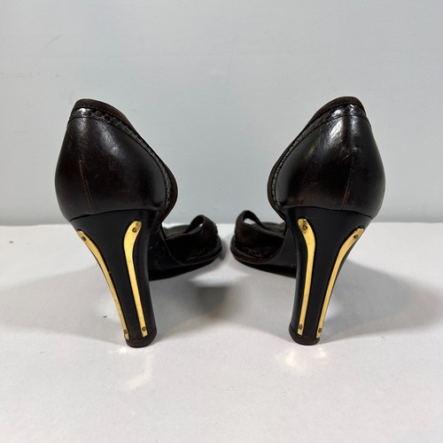 Chloe Leather Suede Cut Out Peep Toe Heels Women's 38.5 (US 8.5) - Picture 6 of 11