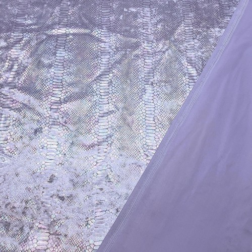 Iridescent Metallic Exotic Dragon Scales on Lilac Crushed Ice Velvet Fabric - Picture 10 of 10