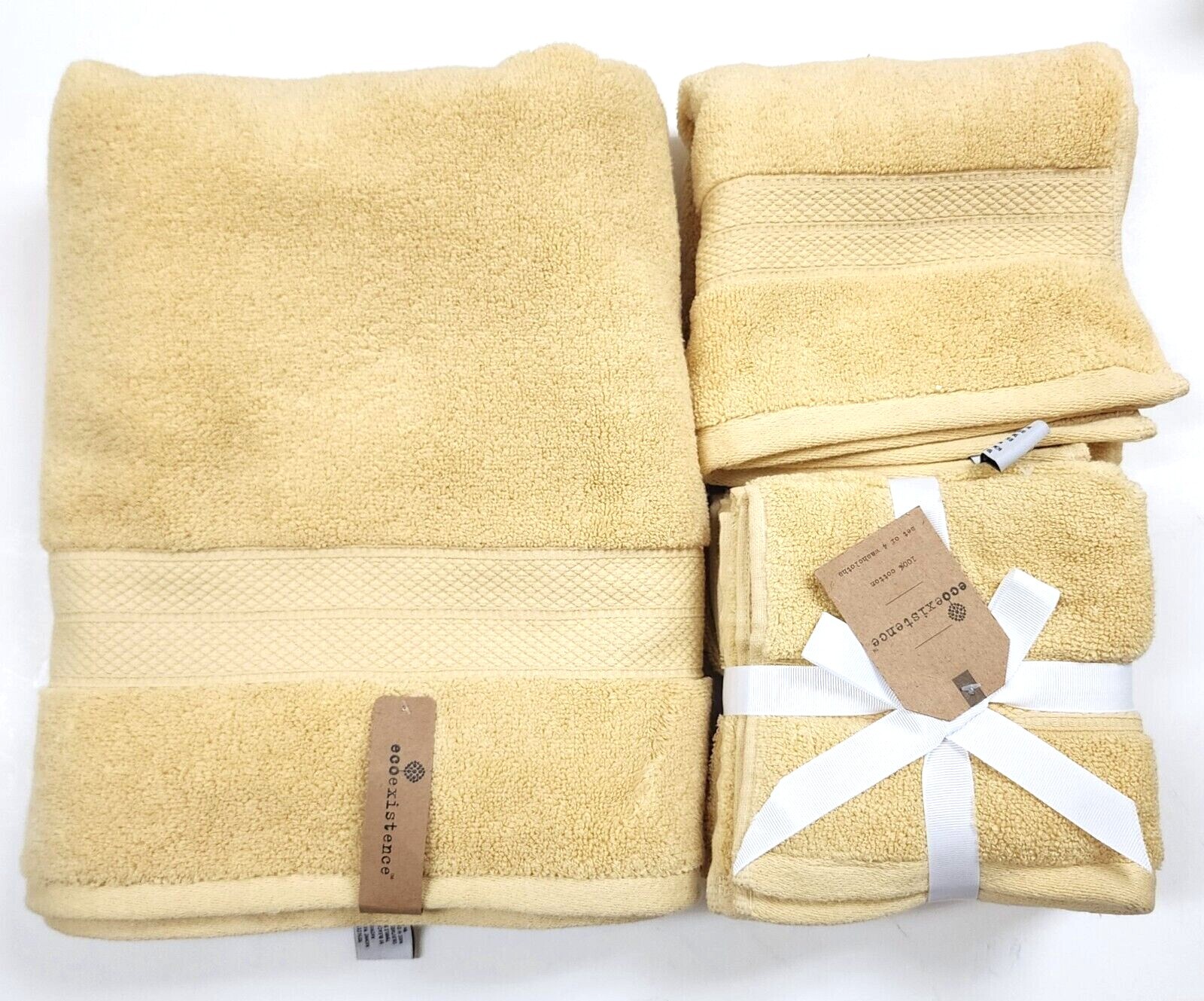 ECOEXISTENCE PALE YELLOW MUSTARD FLUFFY COTTON BATH,HAND TOWEL OR 4