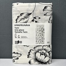 IKEA Jungfrunava Twin Duvet Cover and Pillowcase White/Black, Floral, NEW