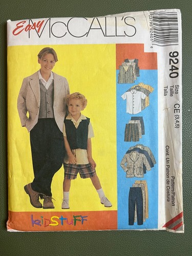 MCCALL'S 9240 Children's & Boy's Unlined Jacket Lined Vest Shirt Pants Shorts