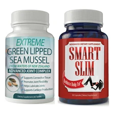 Green Lipped Sea Mussel Pills & Smart Slim Body Fat Weight Loss Supplement Combo