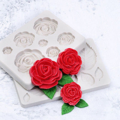3D 7 ROSENBLUME Silikon Fondant Kuchen Topper Form Schokolade Süßigkeiten Backen