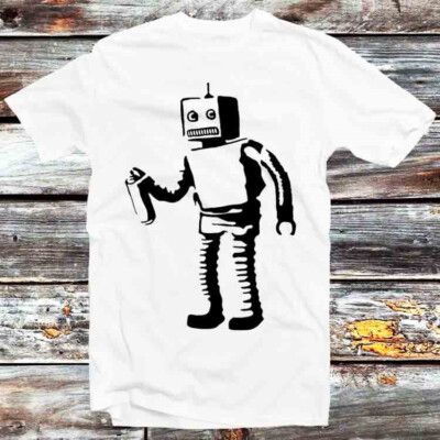 Banksy inspiriert Spray Painting Roboter Graffiti T-Shirt B1214
