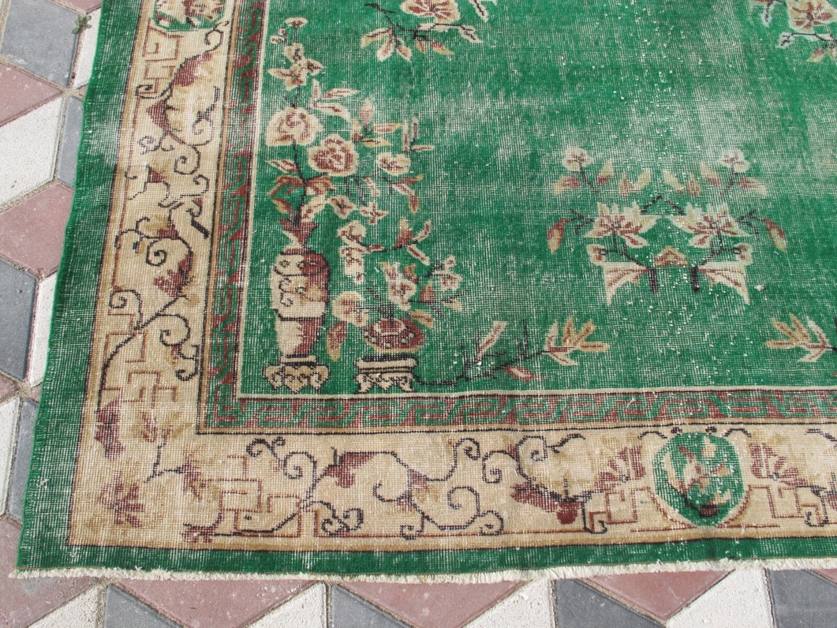 83.5×40 \"Green sea” ViNTAGE TURKiSH RUG Large Green Rug, Handmade Oriental Carpet, Wool Turkish Rug
