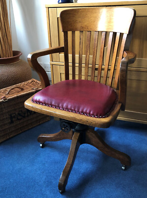 Antique desk office chair oak Edwardian swivel Hillcrest-style