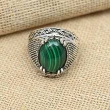 Designer Malachite Gemstone Ring,925 Sterling Silver,Solitaire Ring,Wedding Gift