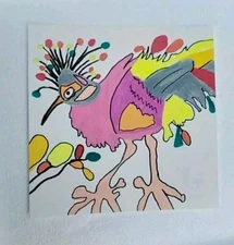 Colorful Fun Bird ORIGINAL IMPRESSIONIST OOAK WHIMSICAL Animal Painting By Gat