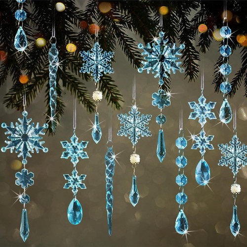 Christmas Crystal Ornaments Tree 18pcs Acrylic Snowflake Decorations-Hanging - Picture 11 of 17