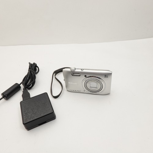 Nikon COOLPIX S3600 20.1MP Wide 8X Optical Zoom Camera Silver And Charger Works!
