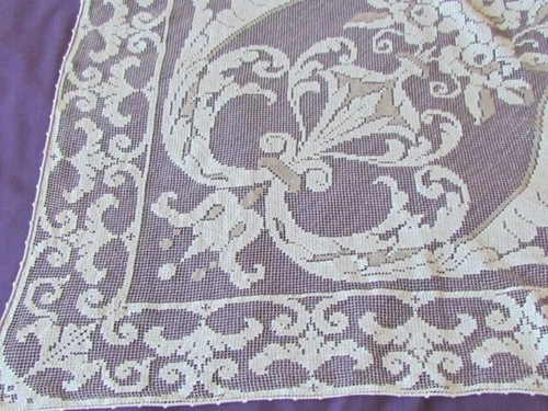 104x70" Vintage Antique Italian  Filet Lace Floral Ecru off white Rare
