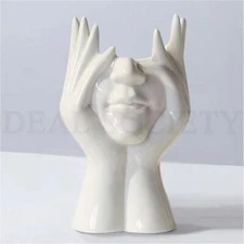 Ceramic Face Vase White Flower Vase for Decor Female Form Face Flower Vase